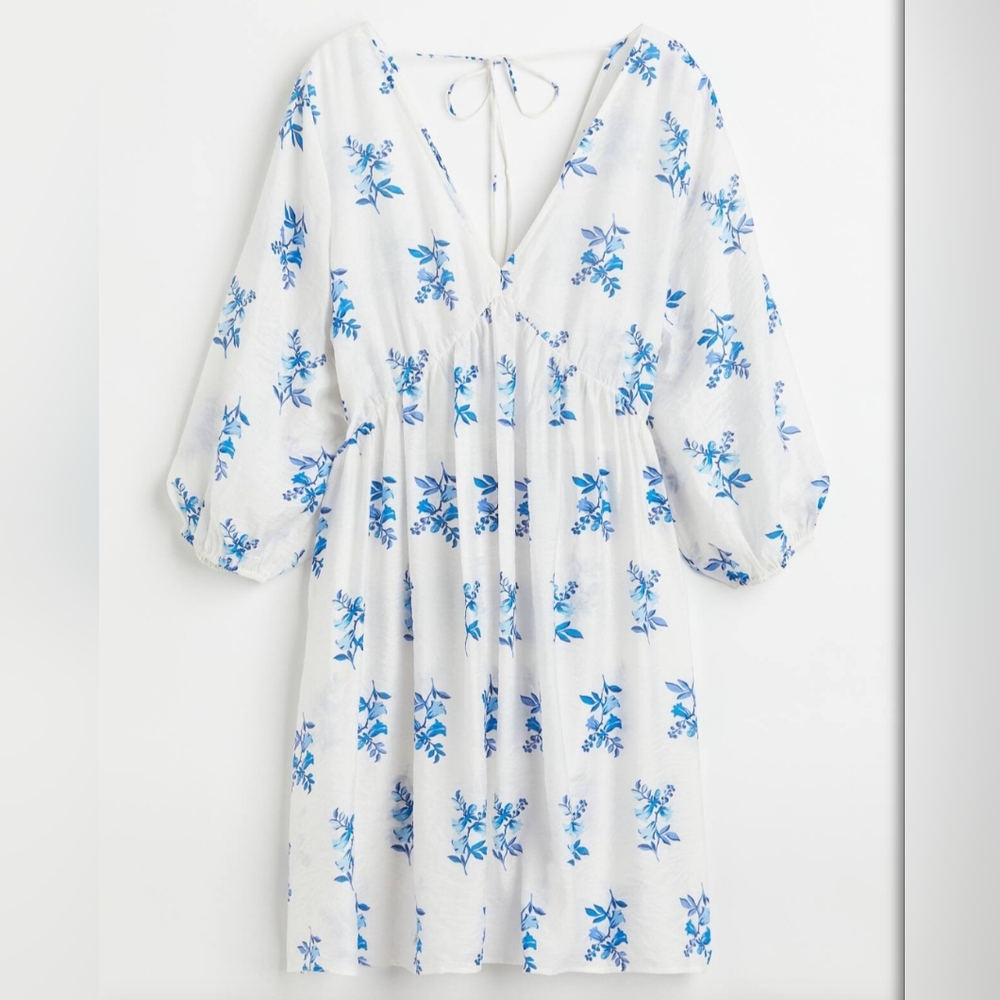 H&M White Midi Dress with Blue Floral Print - Picture 2 of 5